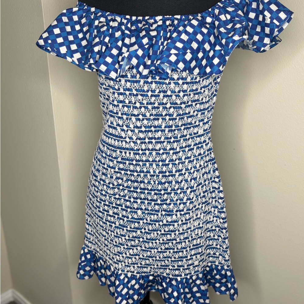 Anthropologie Blue and White Checkered Mini Dress